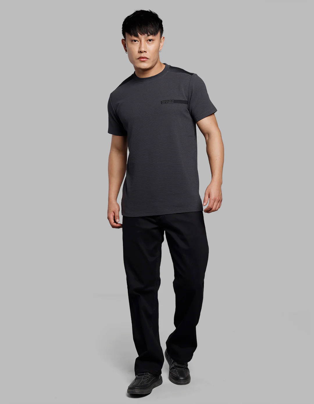 Charcoal Half Sleeves Round Neck Tee - Image 2