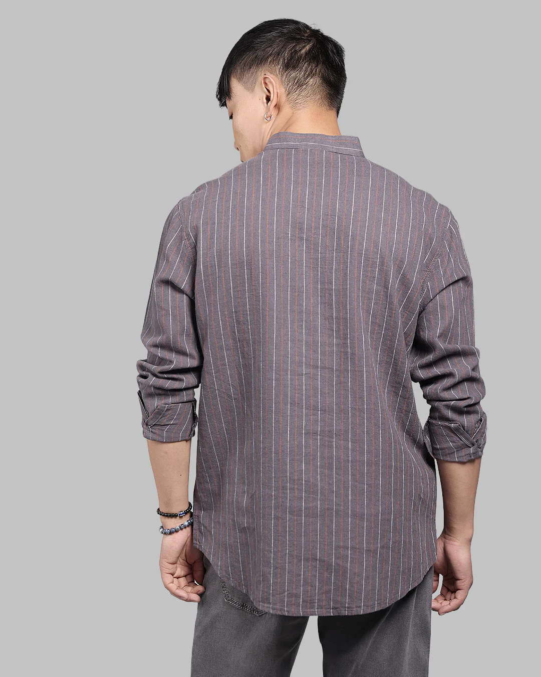 Charcoal Relax Slim Fit Linen Blend Stripe Short Kurta - Image 6