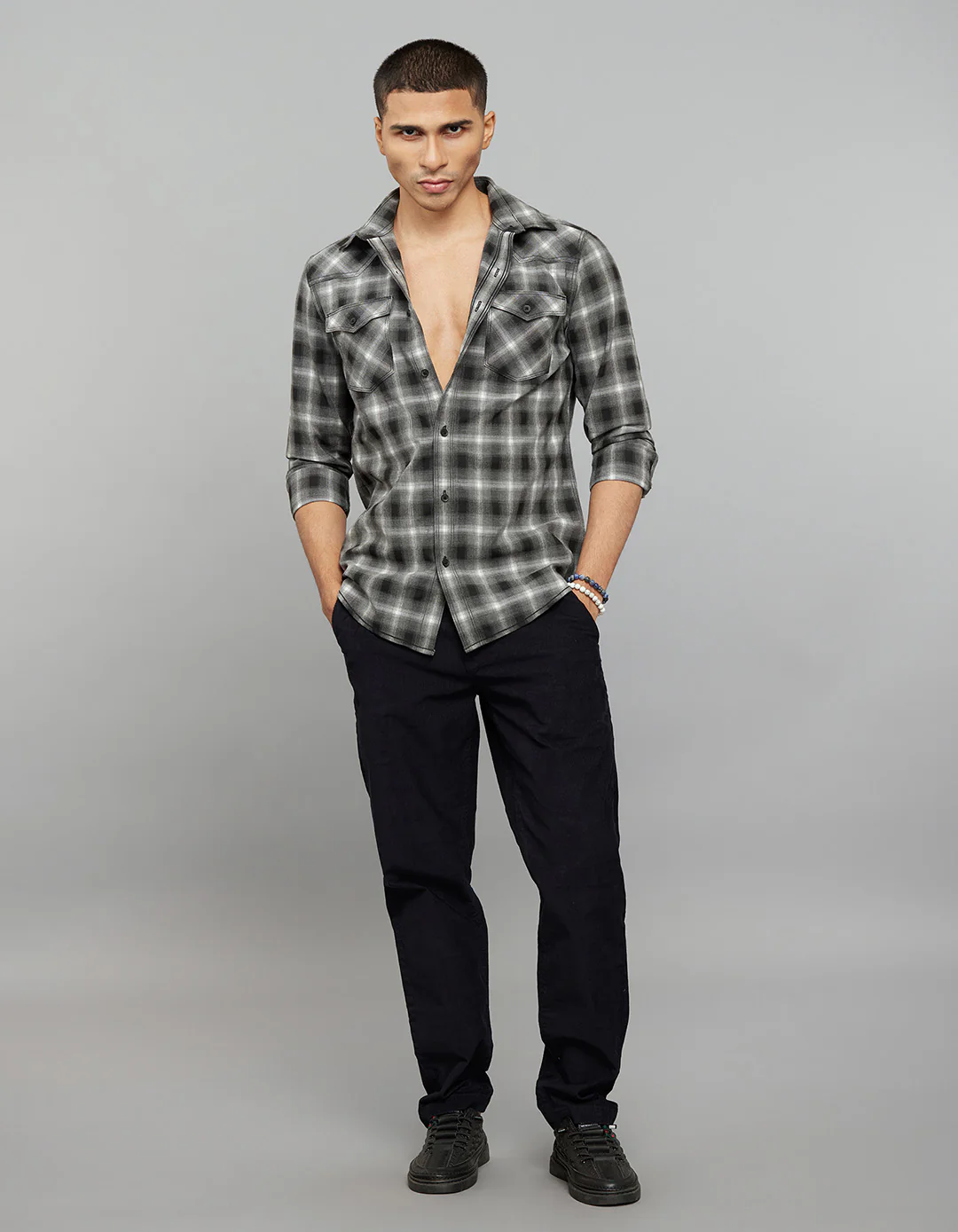 Charcoal White Full Sleeves Check Shirt - Image 2