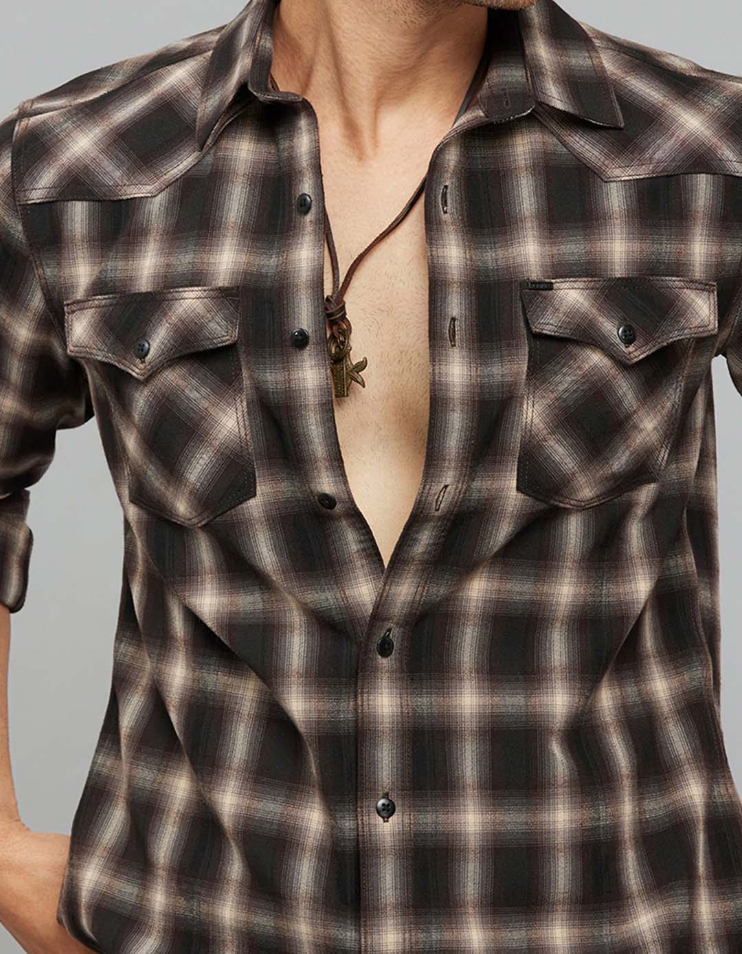 Coffee Beige Full Sleeves Check Shirt - Image 5