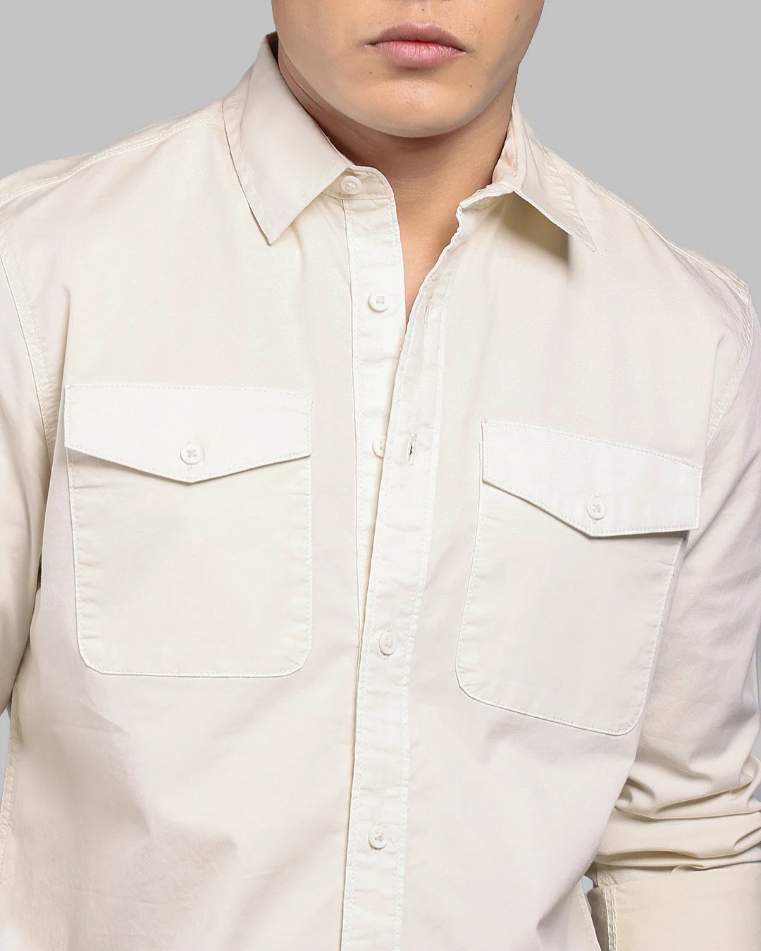 Cream Full Sleeve Stretch Cargo Shirt - Image 7