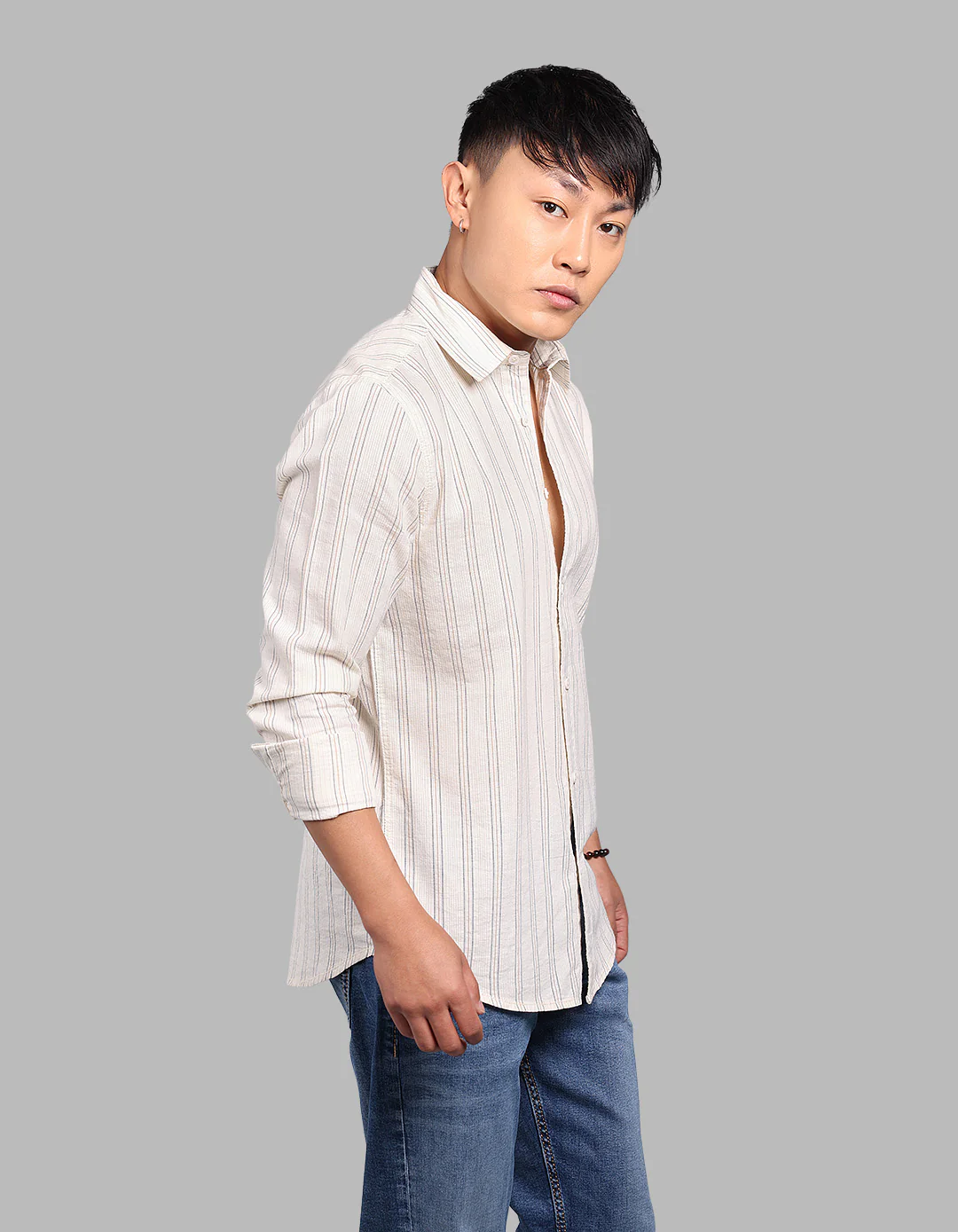 Cream Full Sleeve Stripe Shirt - Image 4
