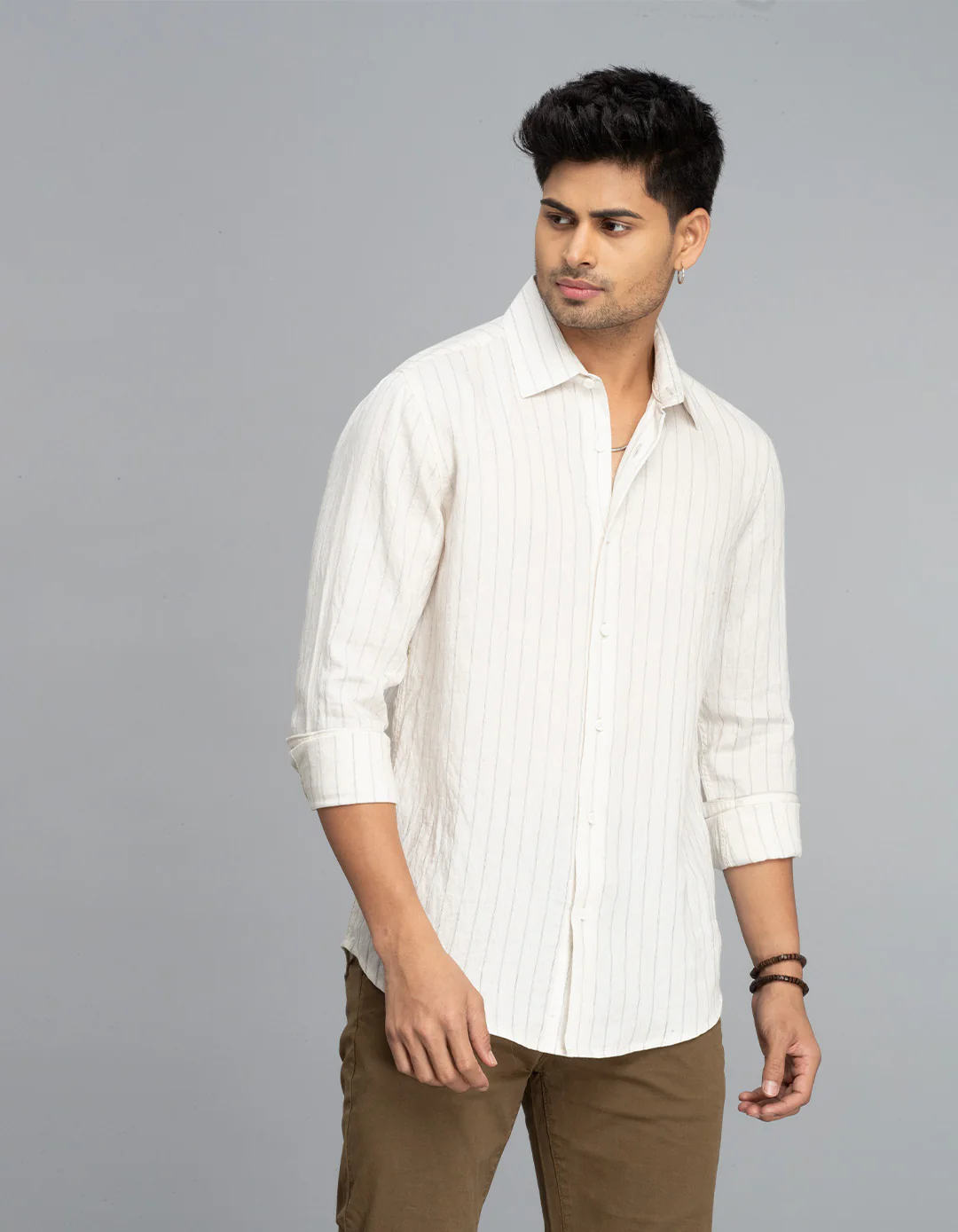 Cream Full Sleeves Stripe Shirt - Image 3