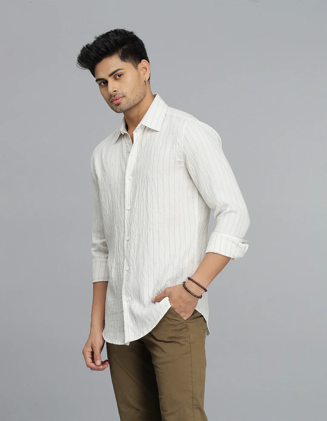 Cream Full Sleeves Stripe Shirt - Image 4