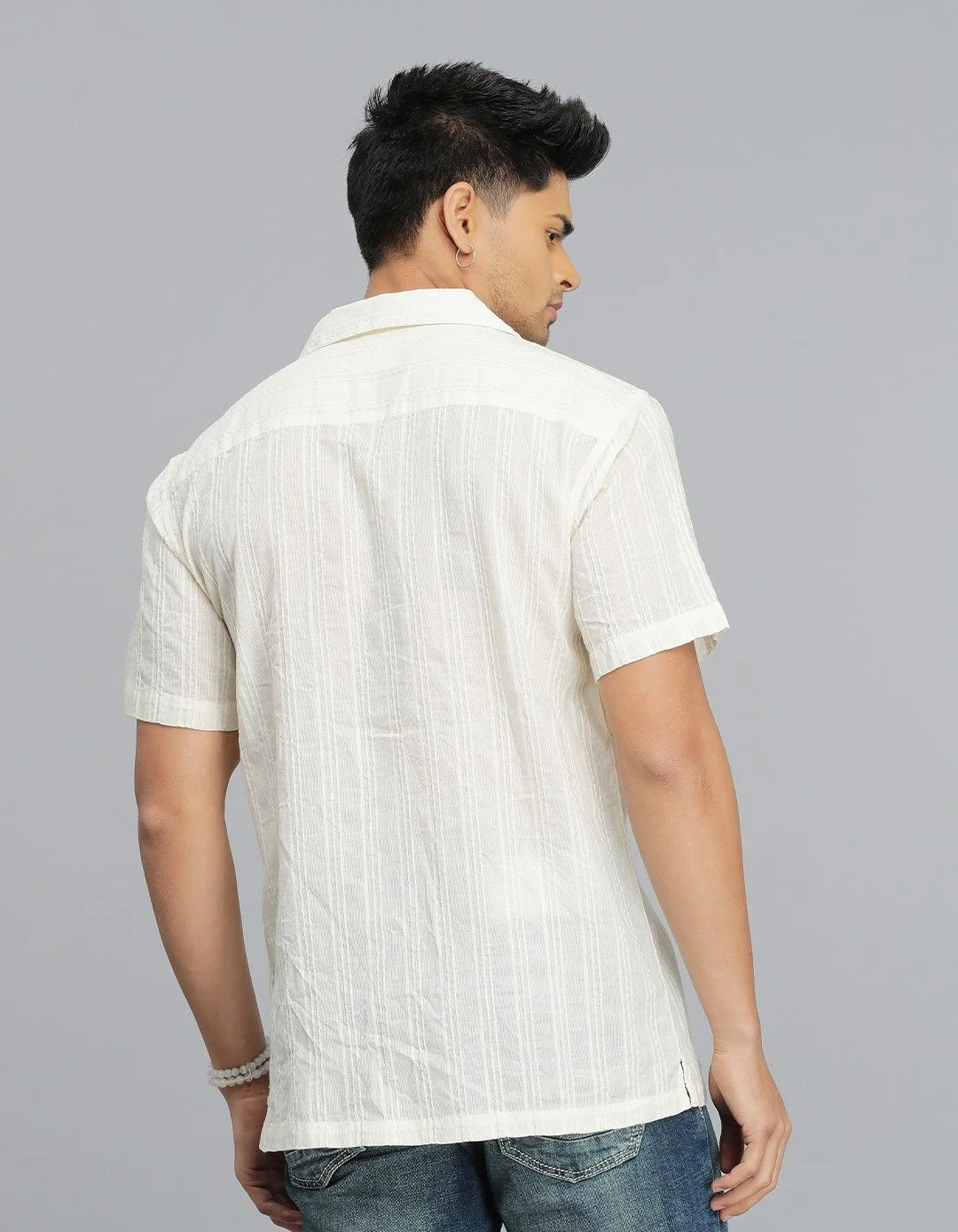 CREAM 100% Cotton Half Sleeve STRIPE SHIRT - Image 2