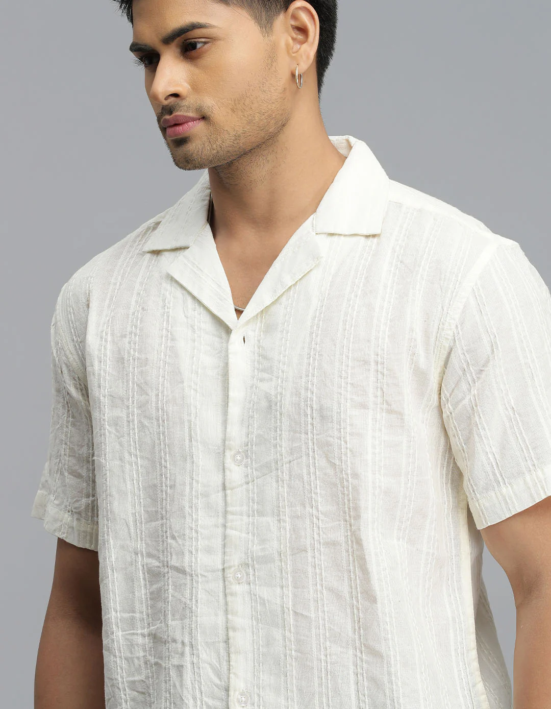CREAM 100% Cotton Half Sleeve STRIPE SHIRT - Image 3