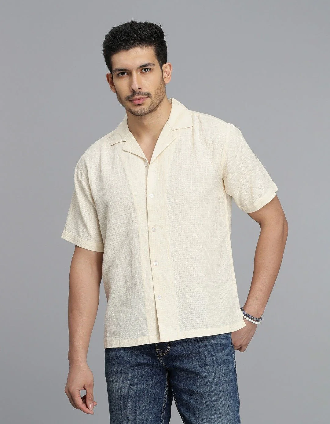 CREAM 100% Cotton Half Sleeve STRIPE SHIRT