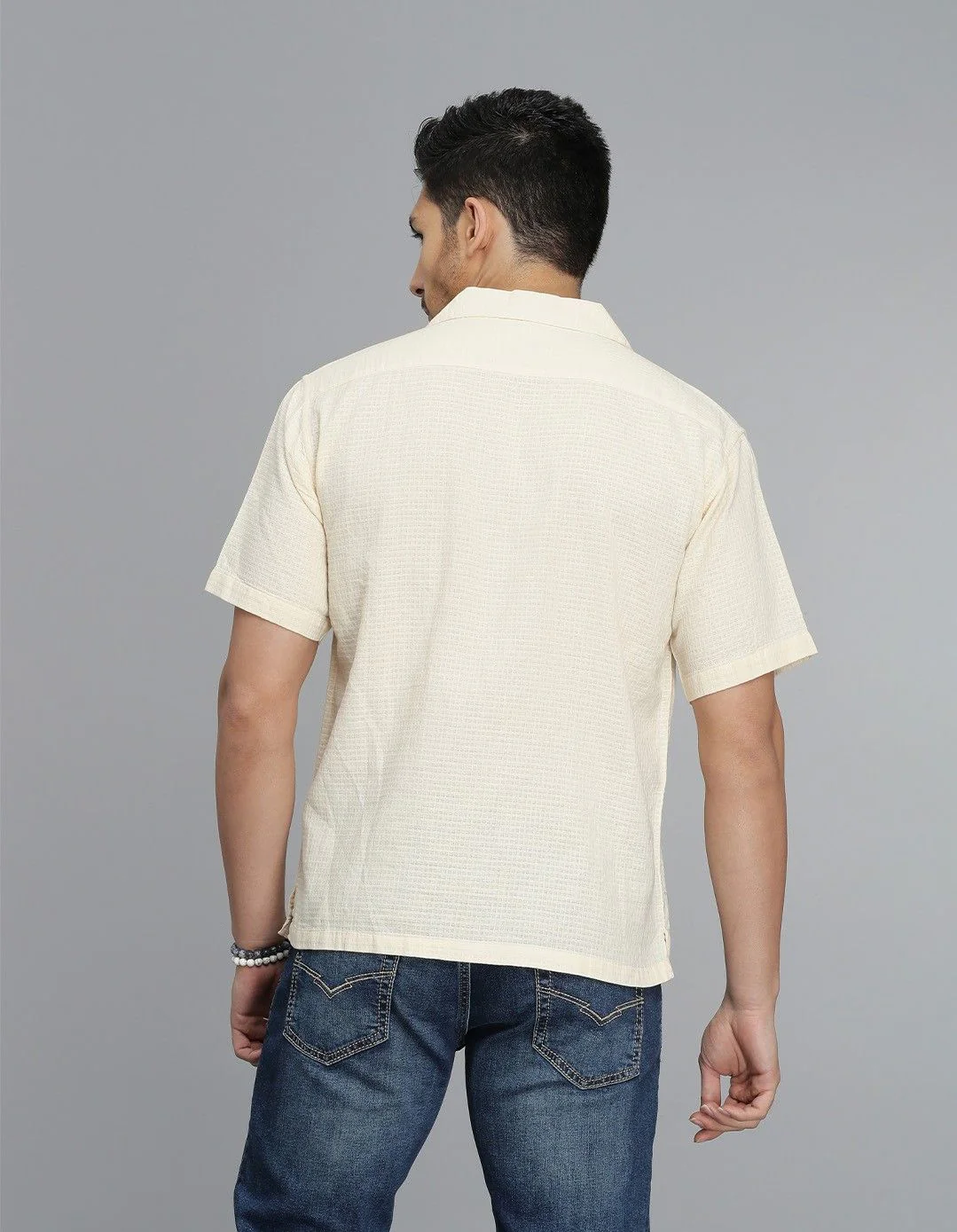 CREAM 100% Cotton Half Sleeve STRIPE SHIRT - Image 3