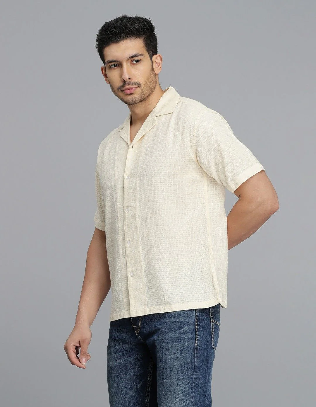 CREAM 100% Cotton Half Sleeve STRIPE SHIRT - Image 5