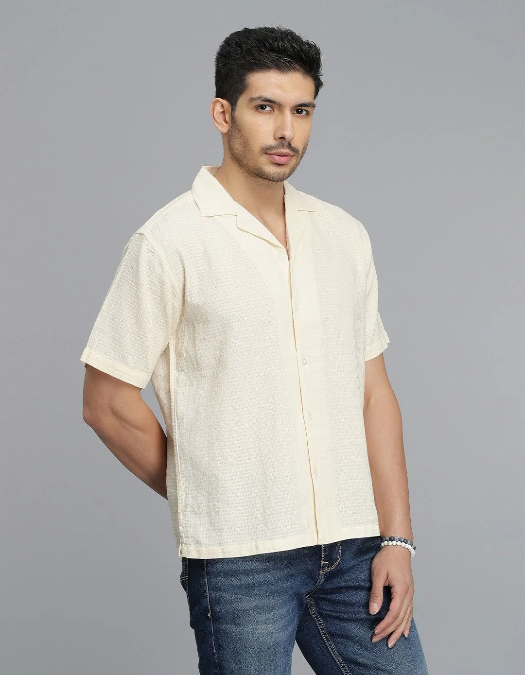CREAM 100% Cotton Half Sleeve STRIPE SHIRT - Image 6