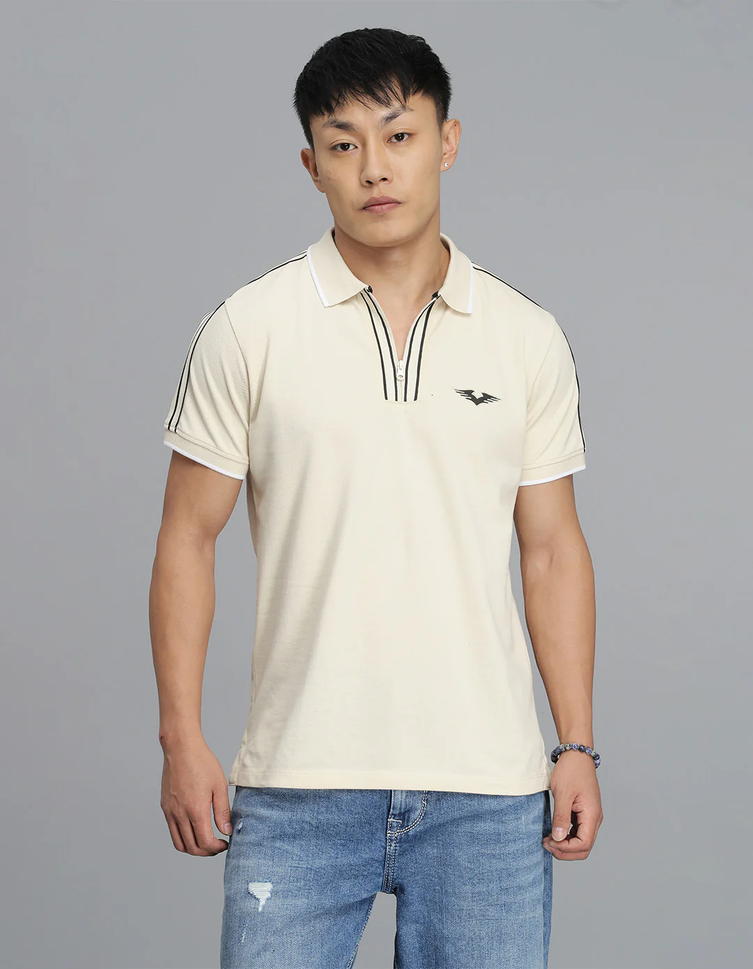 Cream Half Sleeves Pique Polo Tee