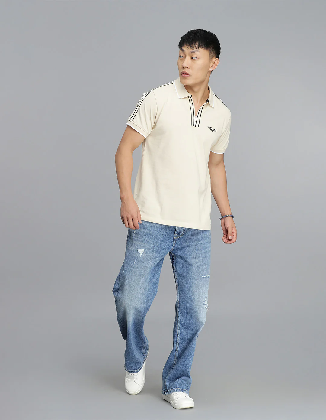 Cream Half Sleeves Pique Polo Tee - Image 2