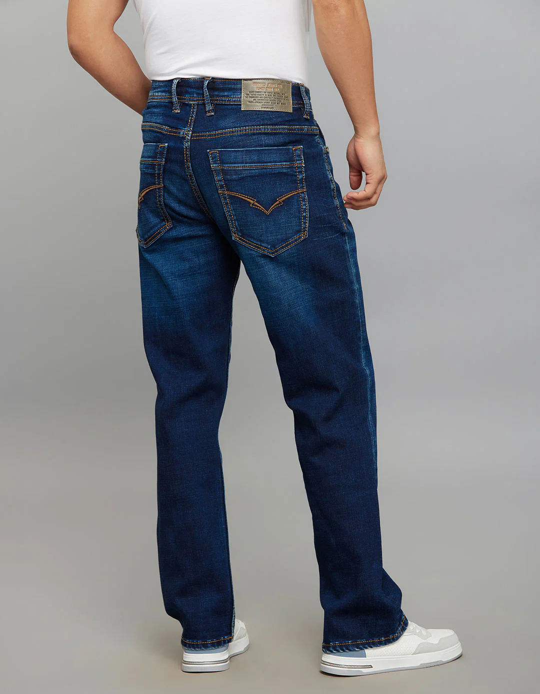 Dark Blue Cropped Mid Rise, Comfort & Straight Fit Stretch Jeans - Image 5