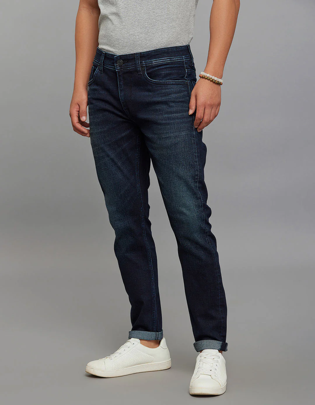 Dark Blue Low-Rise Ankle Length Classic Stretch Jeans - Image 3