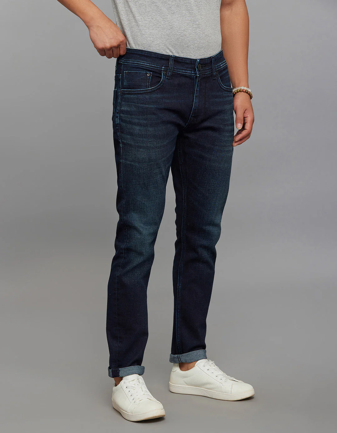Dark Blue Low-Rise Ankle Length Classic Stretch Jeans - Image 4