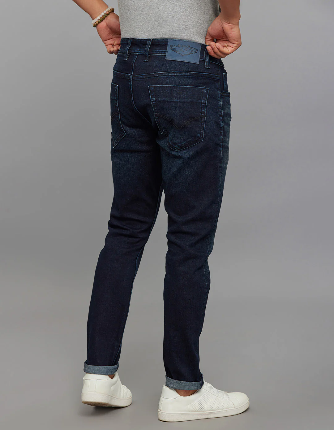 Dark Blue Low-Rise Ankle Length Classic Stretch Jeans - Image 5