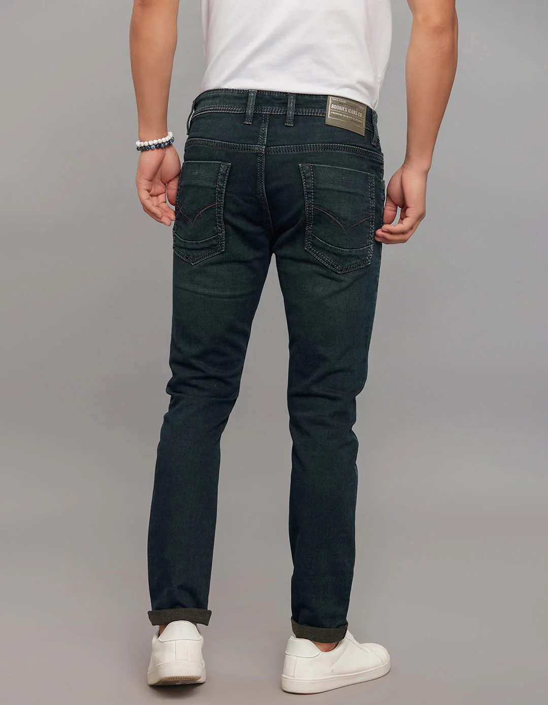 Dark Blue Low-Rise Ankle Length Knit Stretch Jeans - Image 5