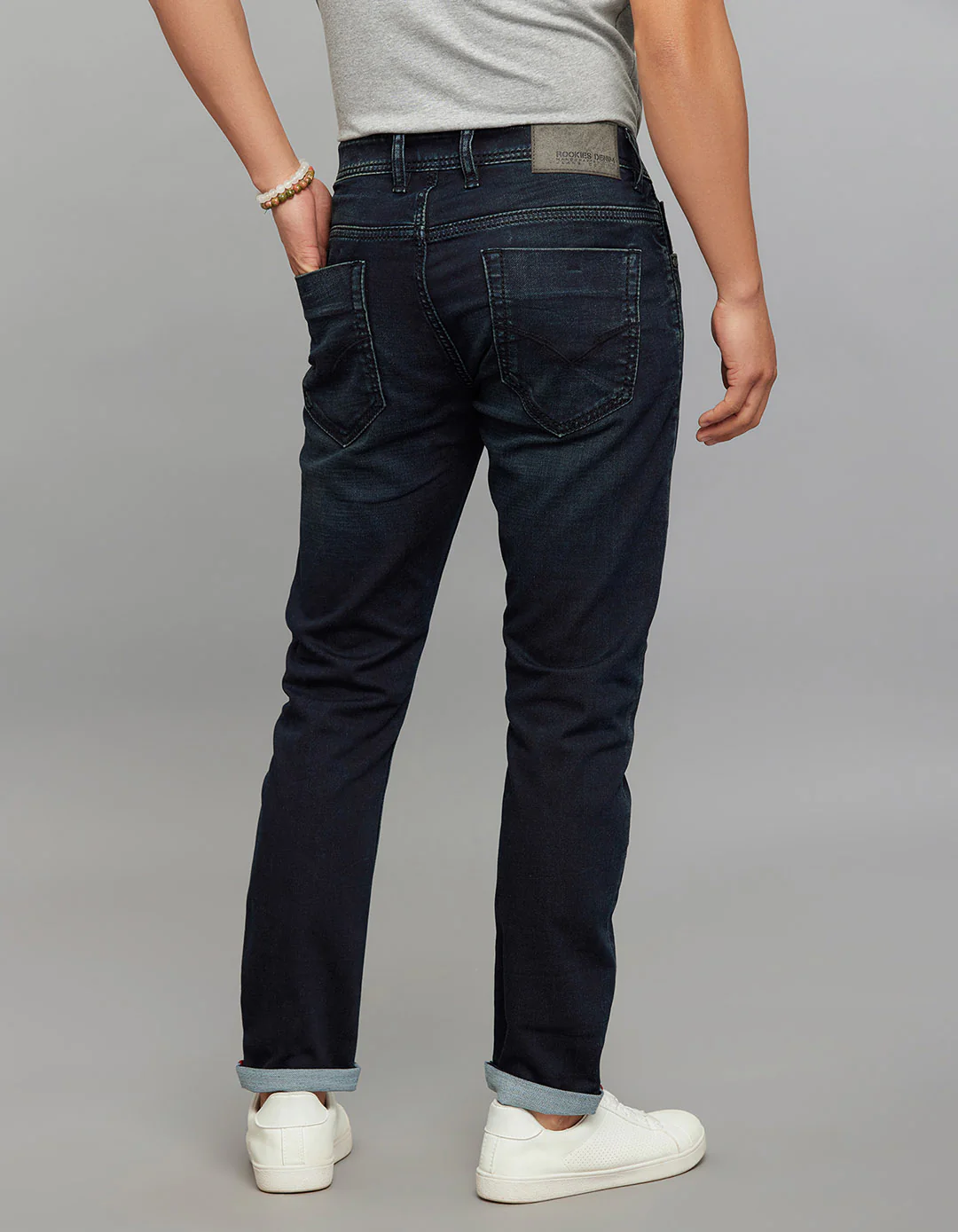 Dark Blue Low-Rise Ankle Length Knit Stretch Jeans - Image 5