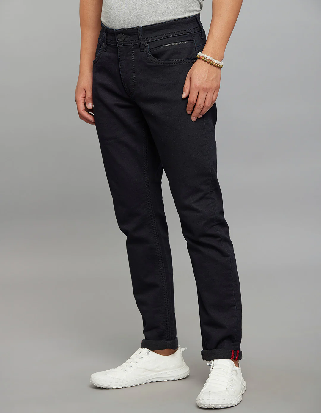 Dark Blue Low-Rise Ankle Length Knit Stretch Jeans - Image 3