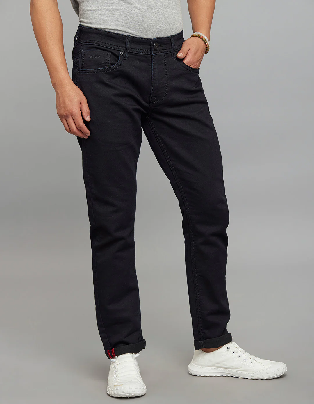 Dark Blue Low-Rise Ankle Length Knit Stretch Jeans - Image 4