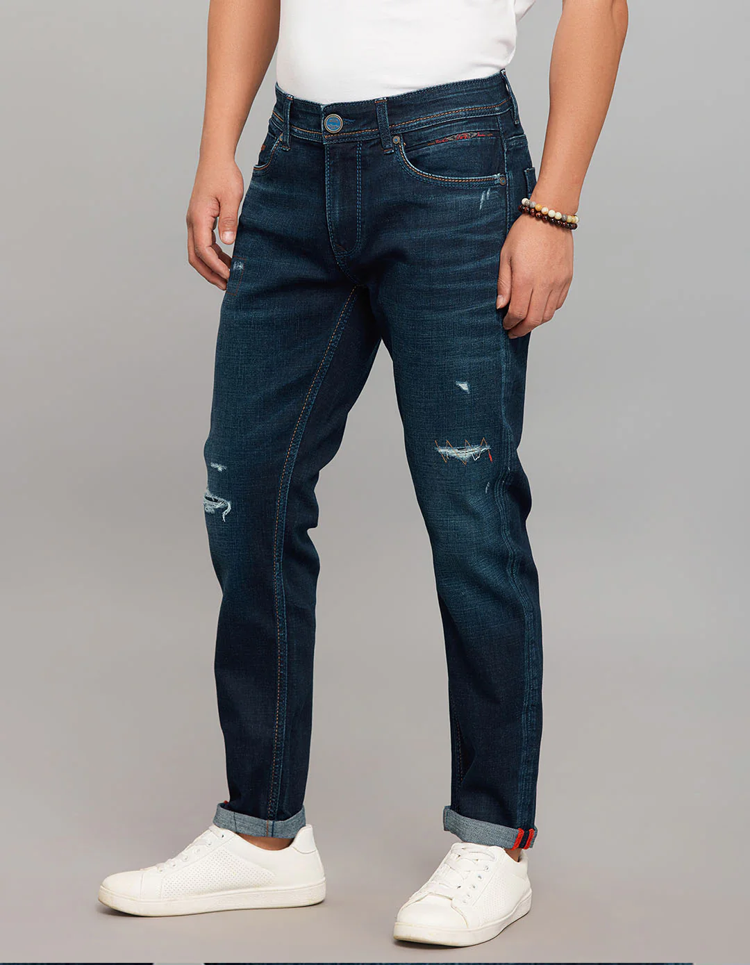 Dark Blue Low-Rise Ankle Length Stretch Jeans - Image 3