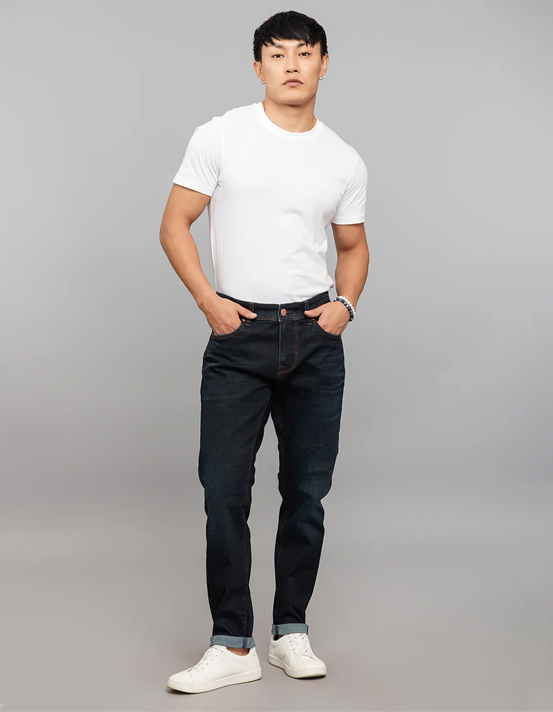 Dark Blue Low-Rise Tapered Ankle Length Classic Stretch Jeans - Image 2