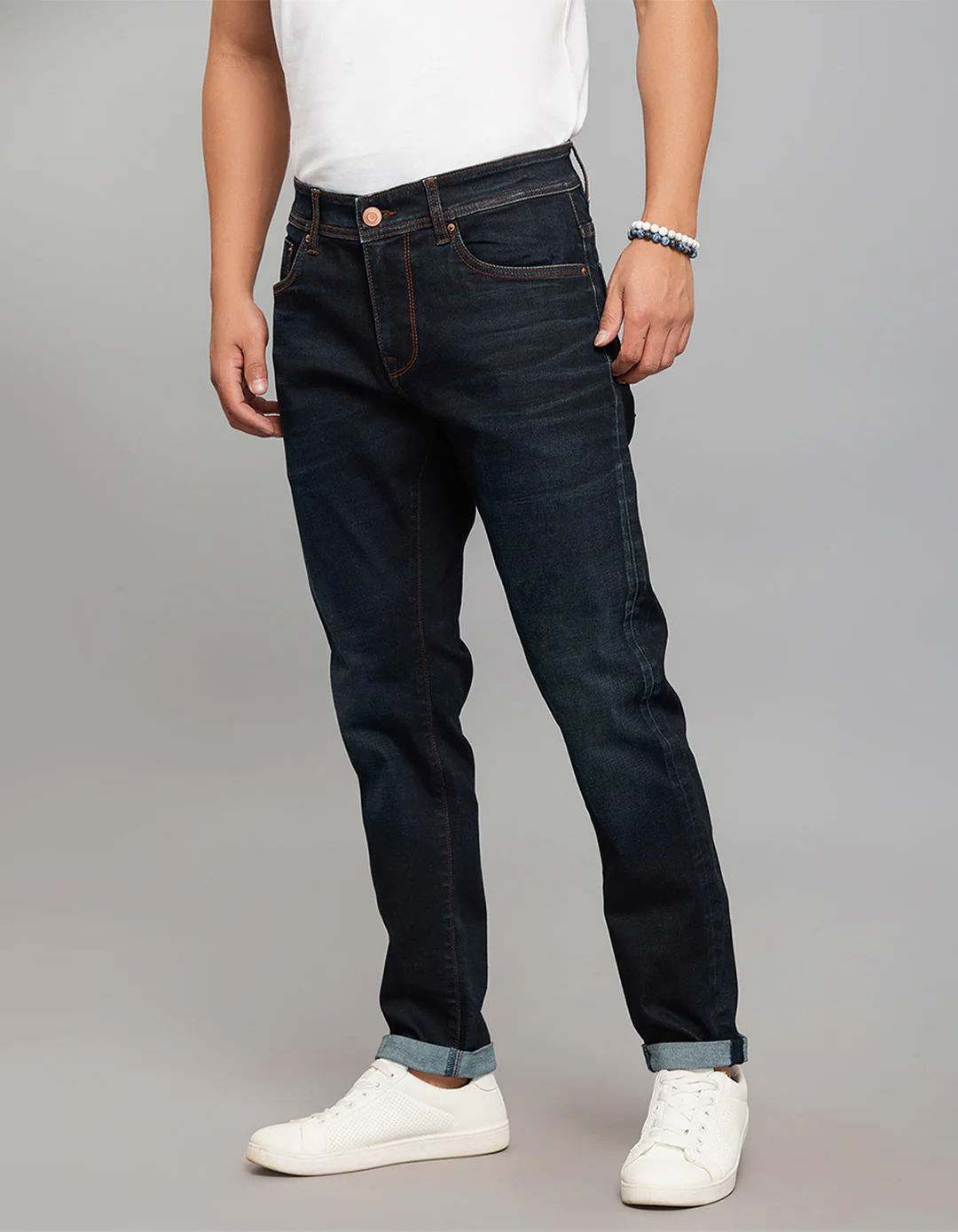 Dark Blue Low-Rise Tapered Ankle Length Classic Stretch Jeans - Image 3