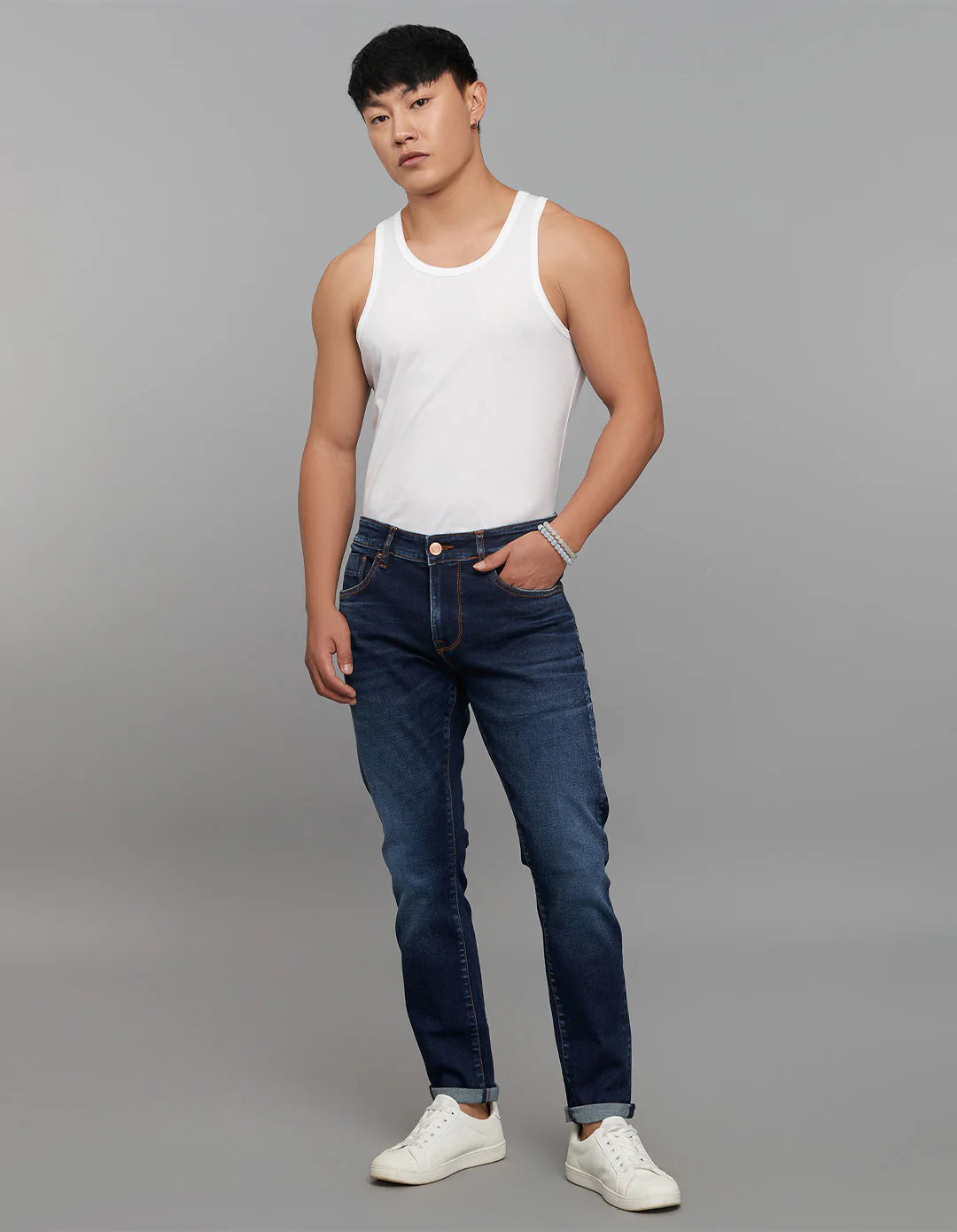 Dark Blue Low-Rise Tapered Ankle Length Classic Stretch Jeans - Image 2