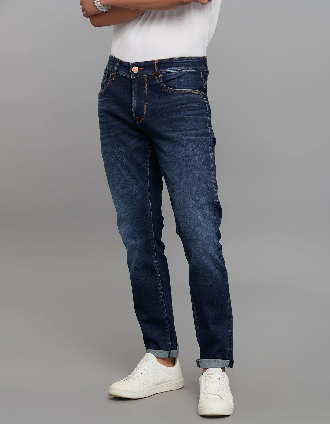 Dark Blue Low-Rise Tapered Ankle Length Classic Stretch Jeans - Image 3