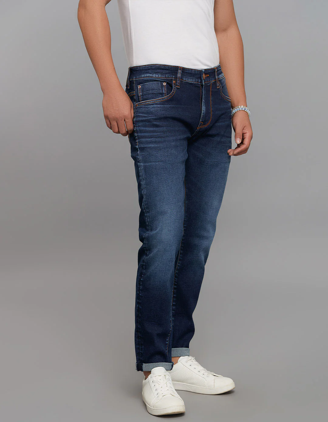 Dark Blue Low-Rise Tapered Ankle Length Classic Stretch Jeans - Image 4