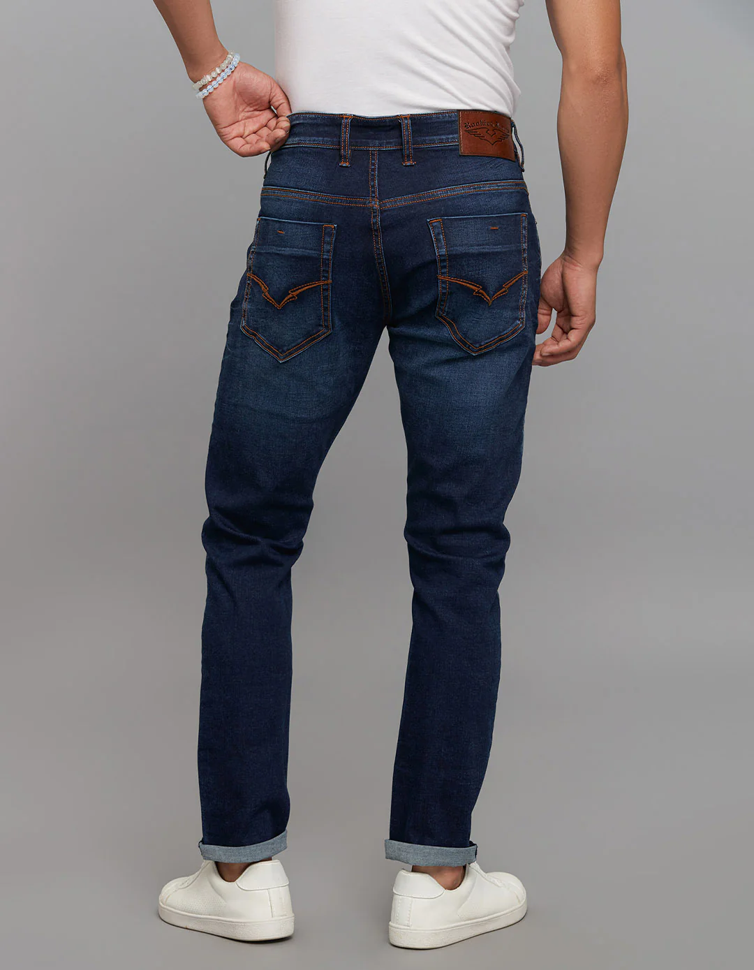 Dark Blue Low-Rise Tapered Ankle Length Classic Stretch Jeans - Image 5