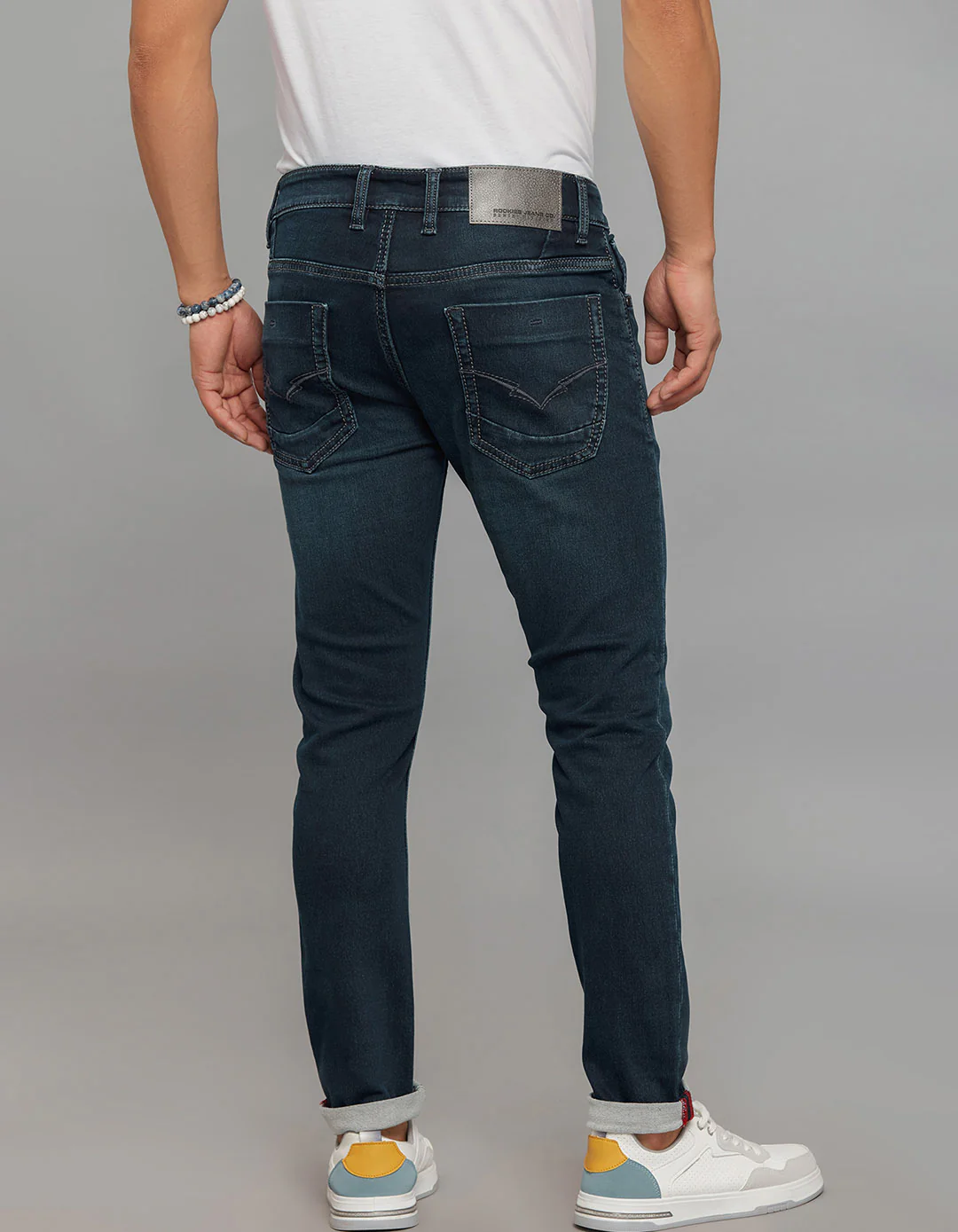 Dark Blue Low-Rise Tapered Ankle Length Stretch Knit Jeans - Image 5