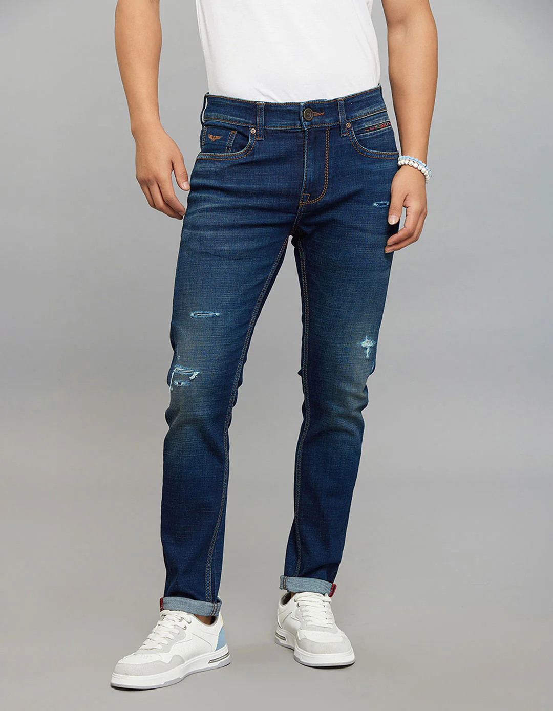 Dark Blue Low-Rise Tapered Ankle Length Stretch Jeans