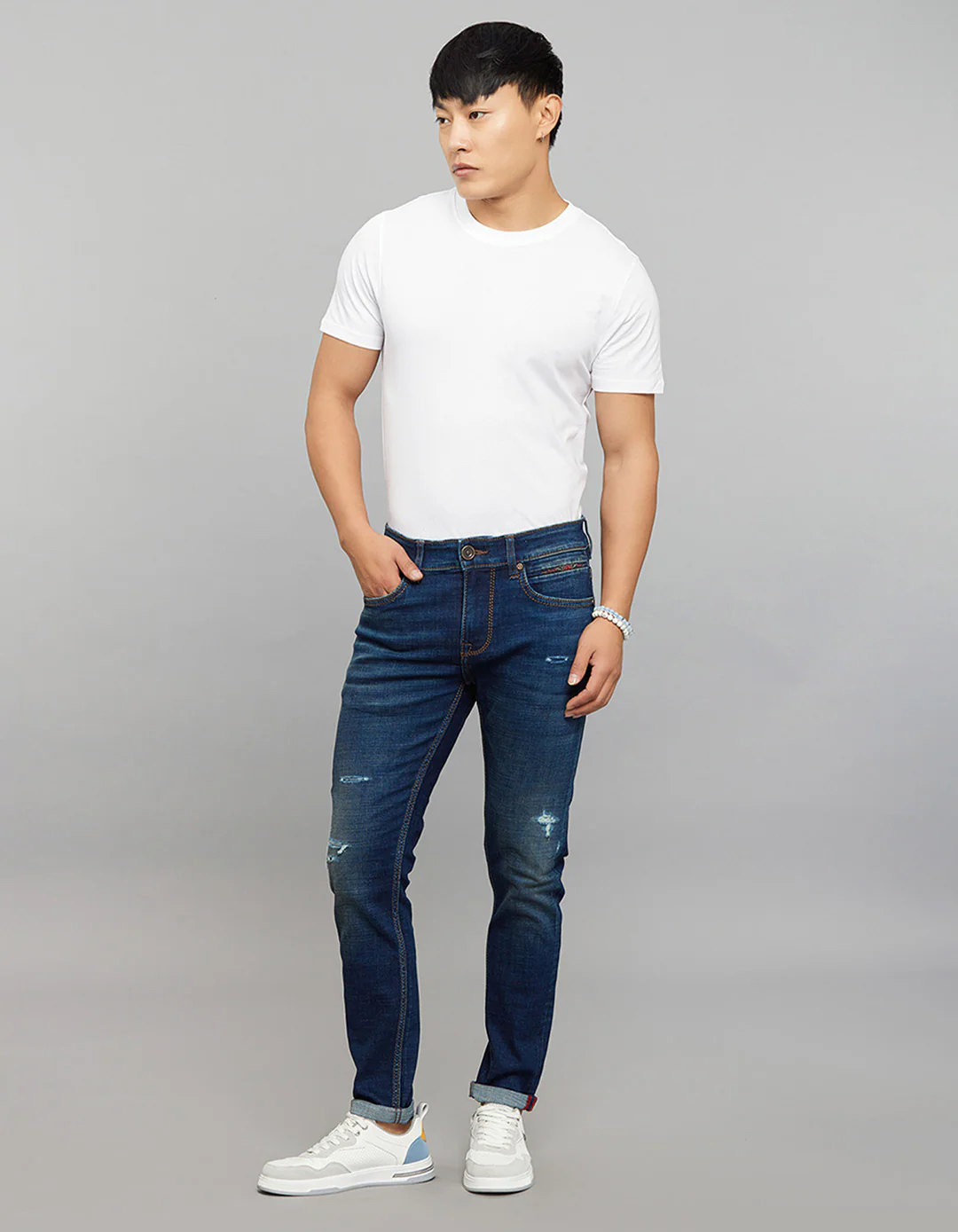 Dark Blue Low-Rise Tapered Ankle Length Stretch Jeans - Image 2