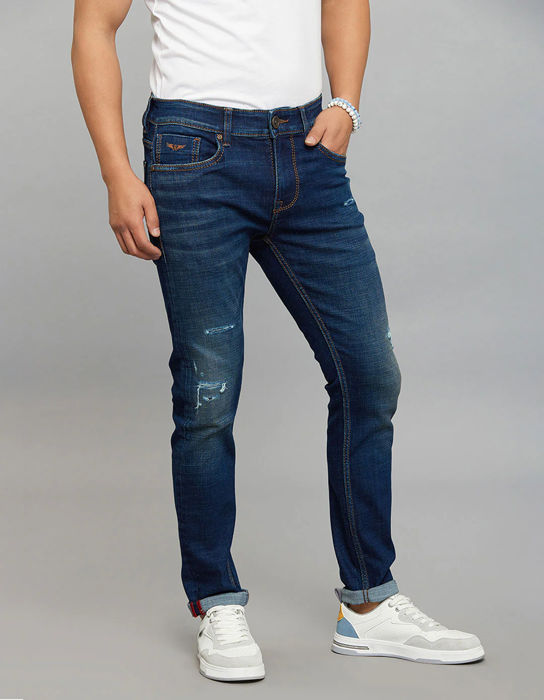 Dark Blue Low-Rise Tapered Ankle Length Stretch Jeans - Image 3