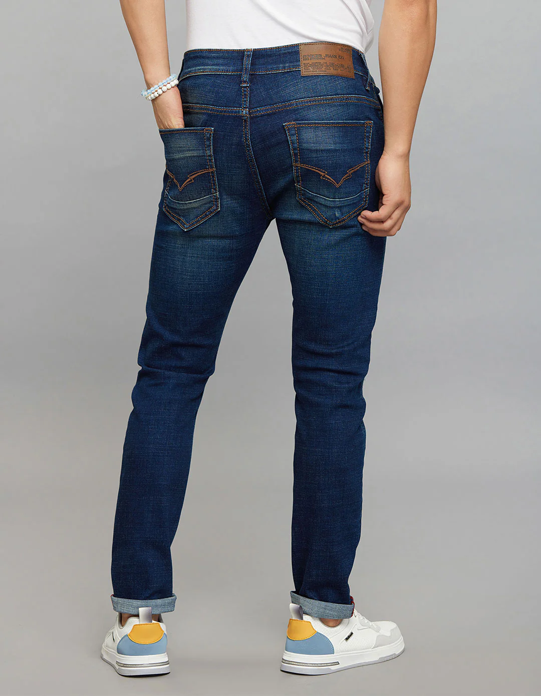 Dark Blue Low-Rise Tapered Ankle Length Stretch Jeans - Image 4