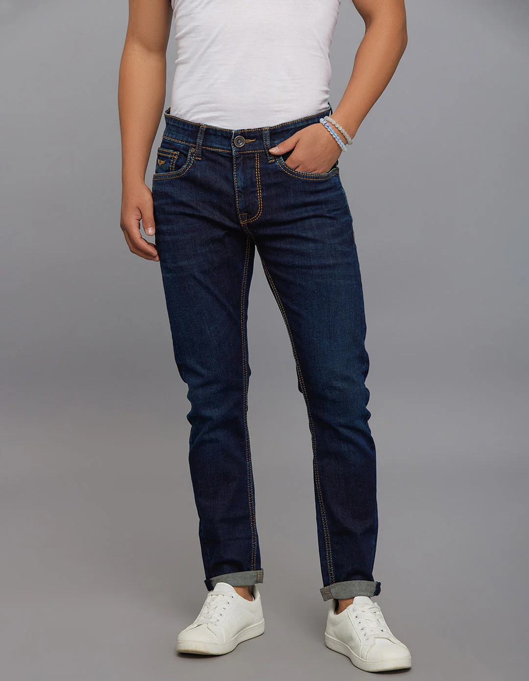 Dark Blue Low-Rise Tapered Ankle Length Stretch Jeans