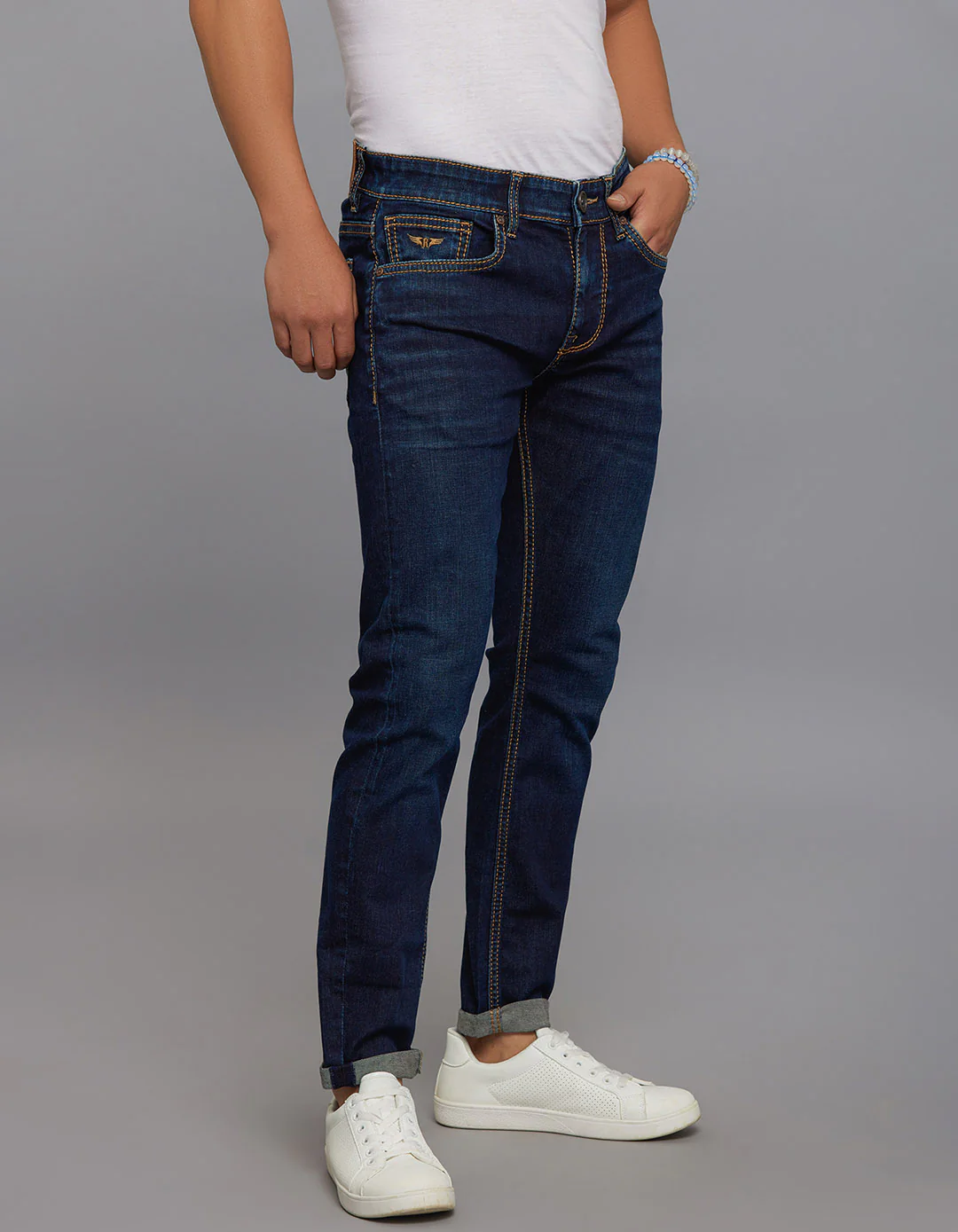 Dark Blue Low-Rise Tapered Ankle Length Stretch Jeans - Image 4