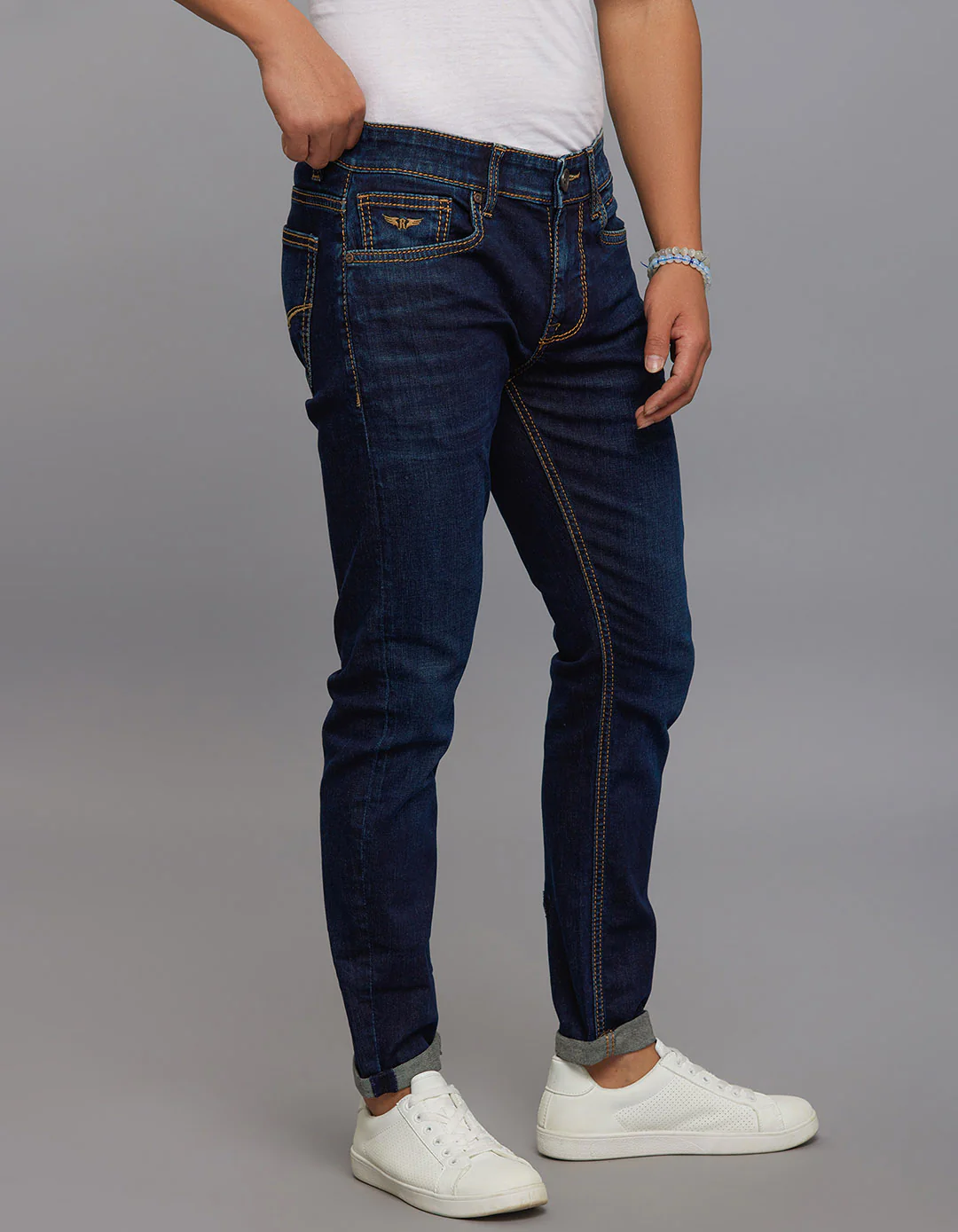 Dark Blue Low-Rise Tapered Ankle Length Stretch Jeans - Image 5