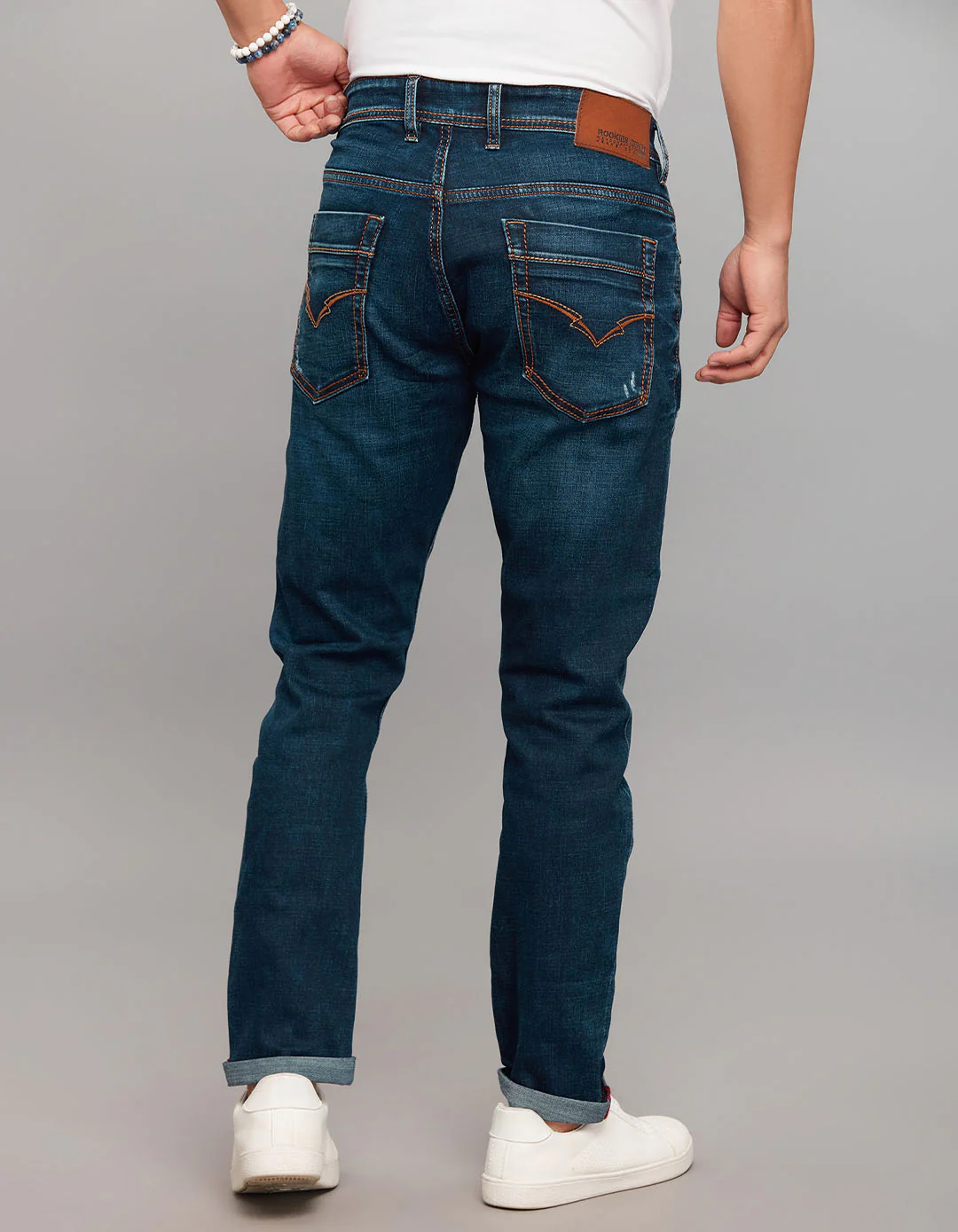 Dark Blue Low-Rise Tapered Ankle Length Stretch Jeans - Image 5
