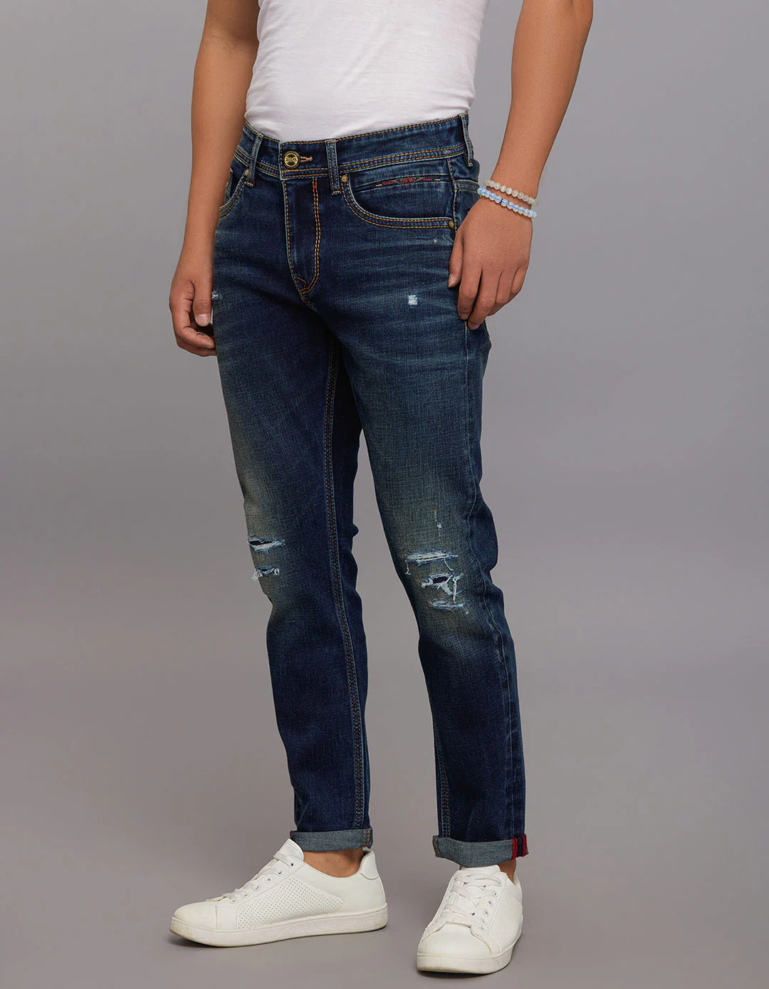 Dark Blue Low-Rise Tapered Ankle Length Stretch Jeans - Image 3