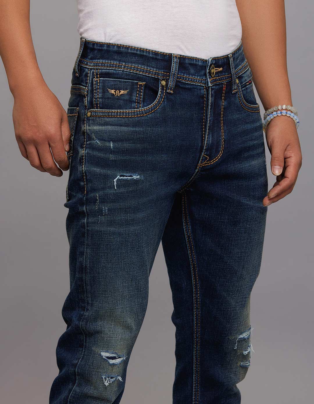 Dark Blue Low-Rise Tapered Ankle Length Stretch Jeans - Image 4
