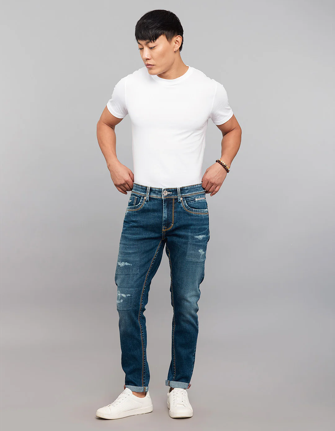 Dark Blue Low-Rise Tapered Ankle Length Stretch Jeans - Image 2