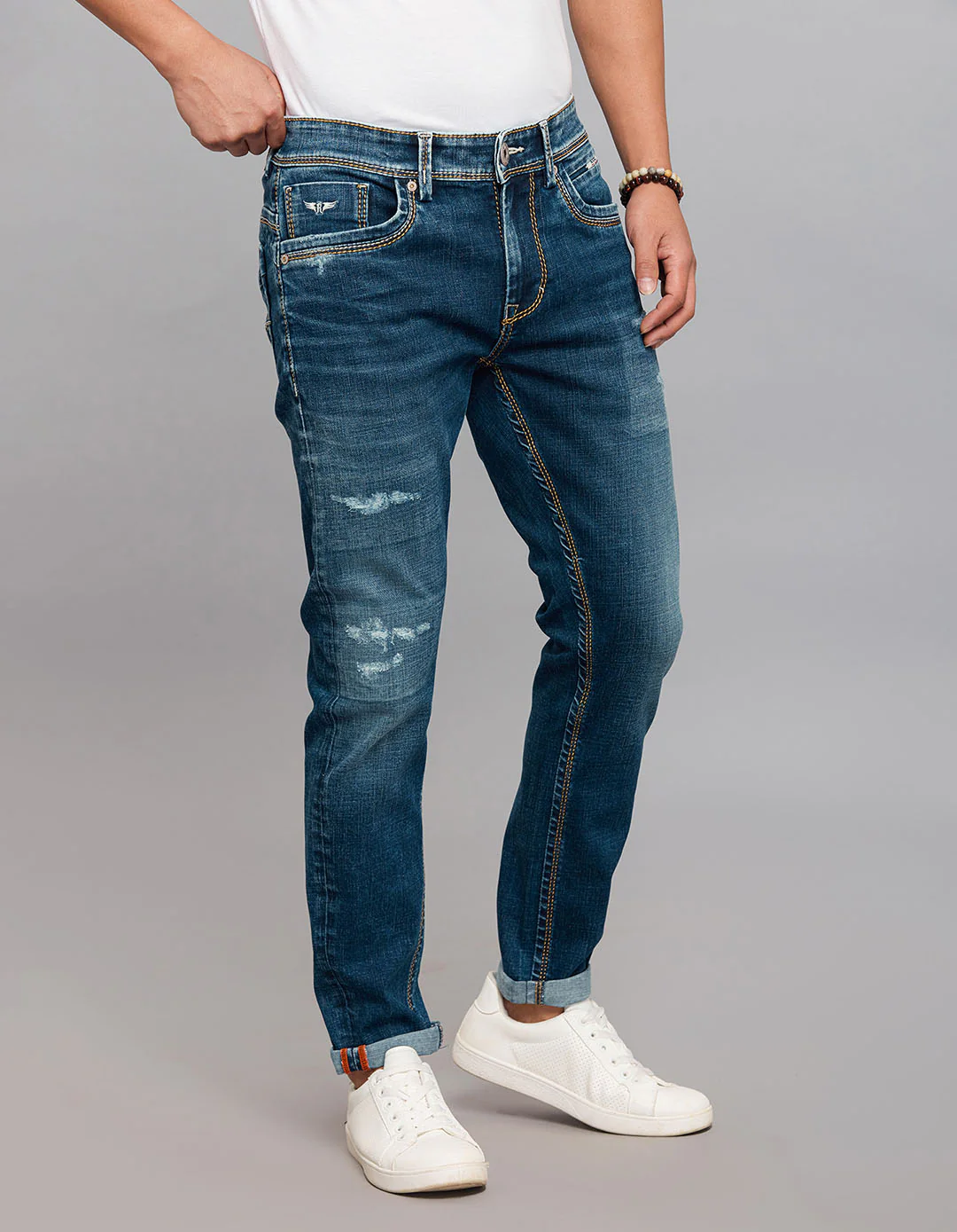 Dark Blue Low-Rise Tapered Ankle Length Stretch Jeans - Image 4