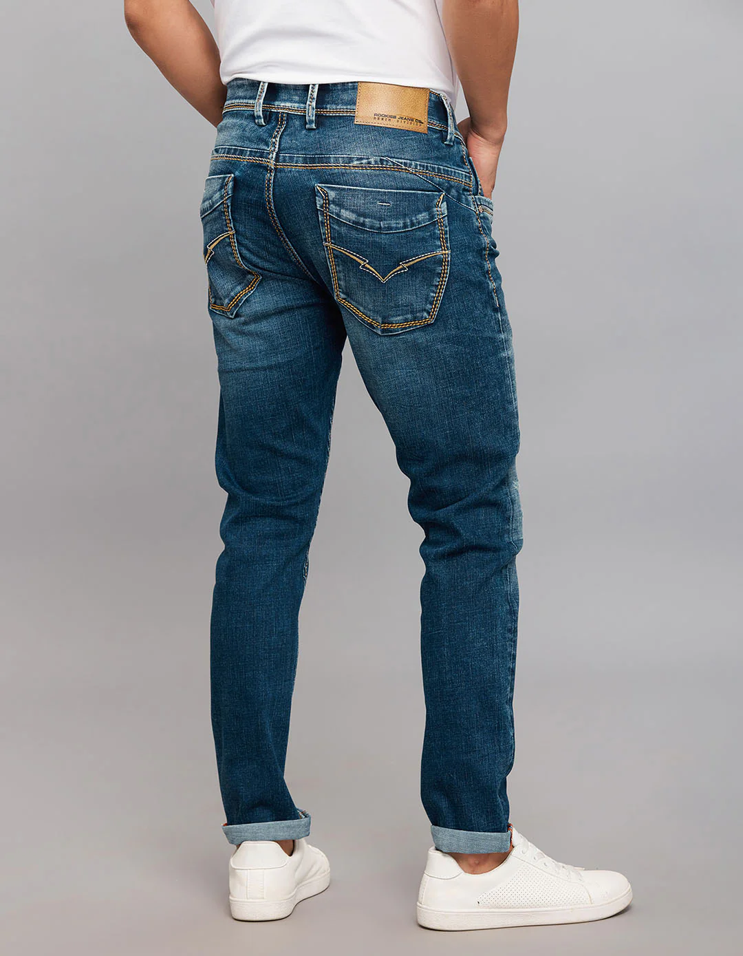 Dark Blue Low-Rise Tapered Ankle Length Stretch Jeans - Image 5