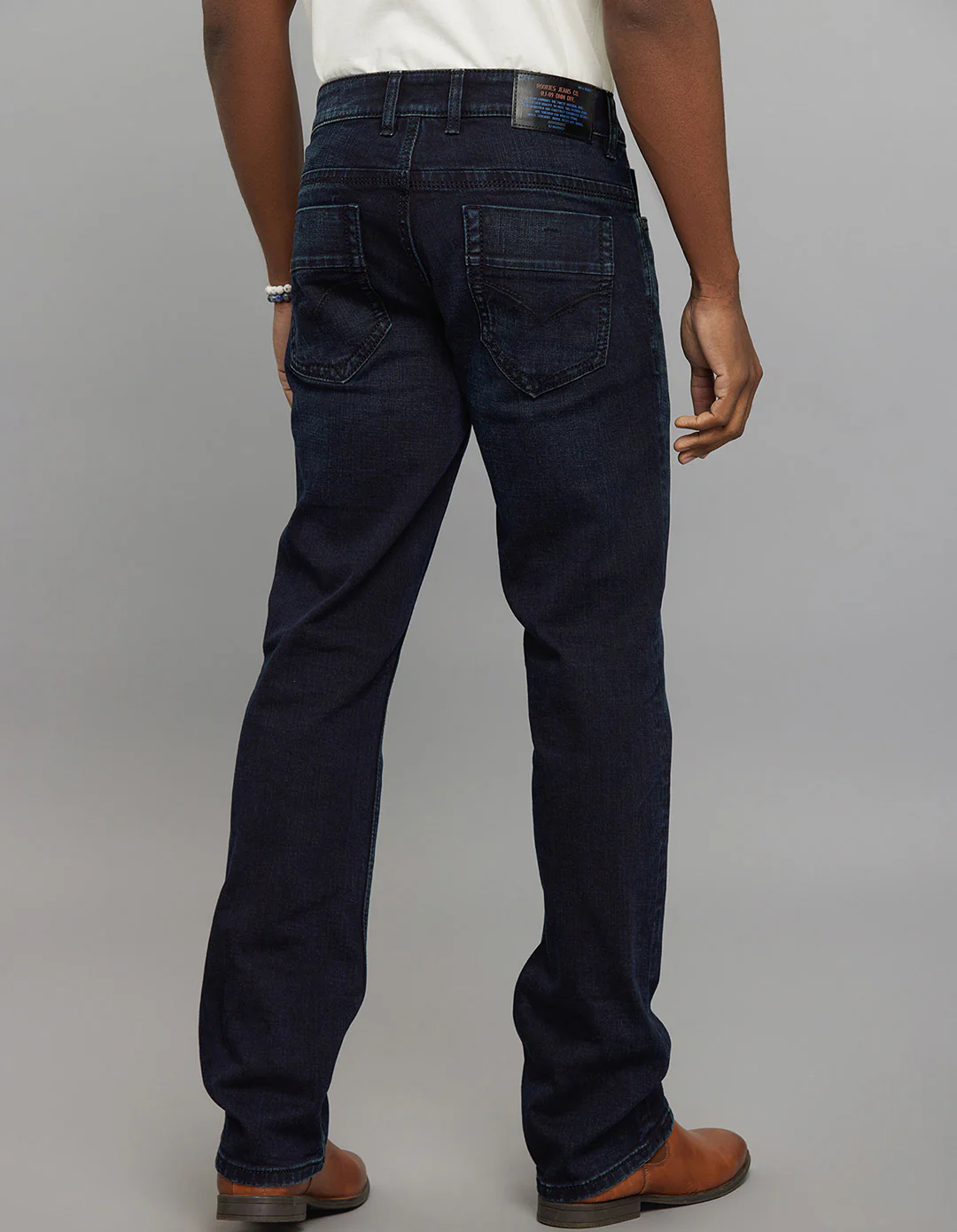 Dark Blue Mid Rise Loose Boot Leg Stretch Jeans - Image 5