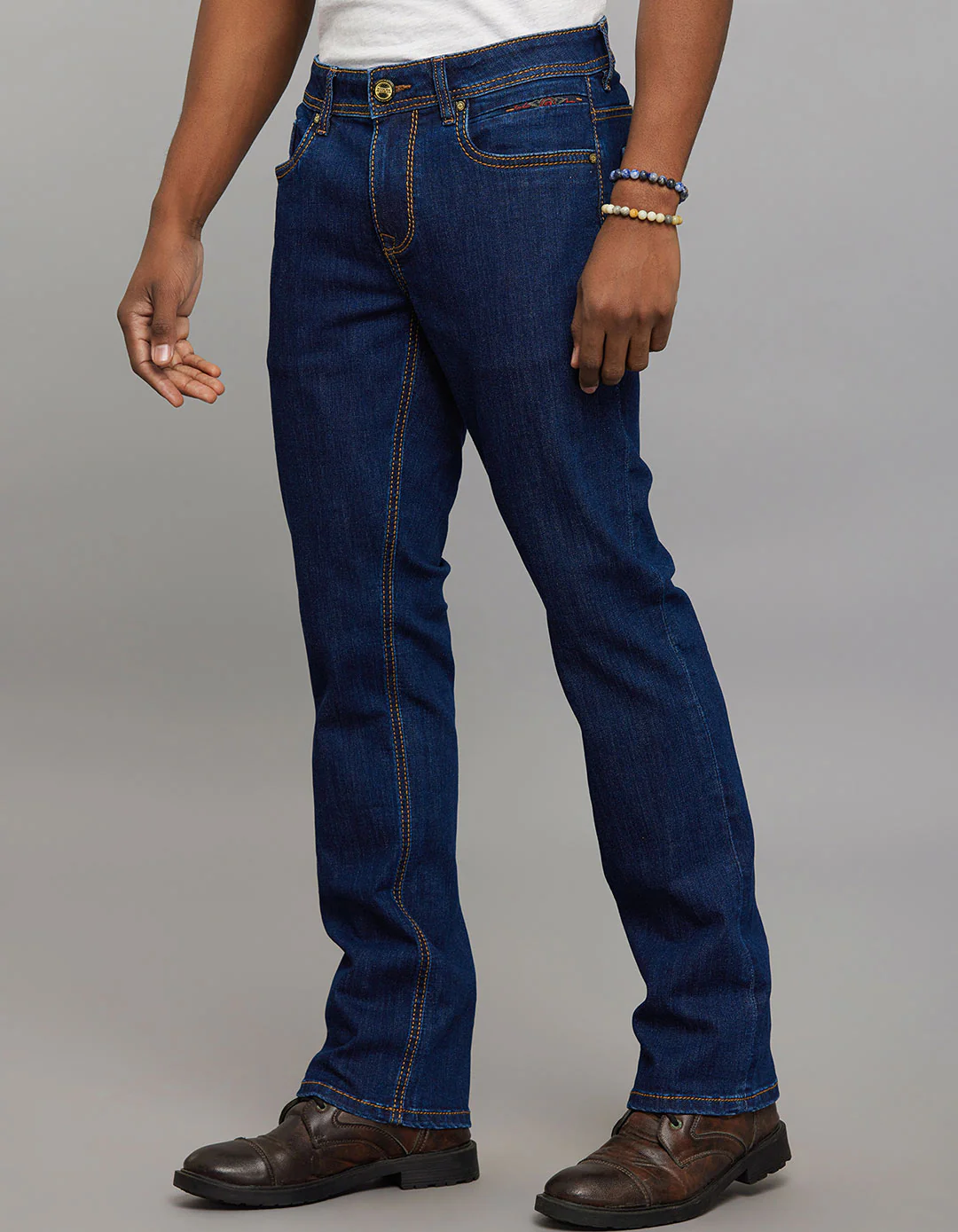 Dark Blue Mid Rise Loose Boot Leg Stretch Jeans - Image 3
