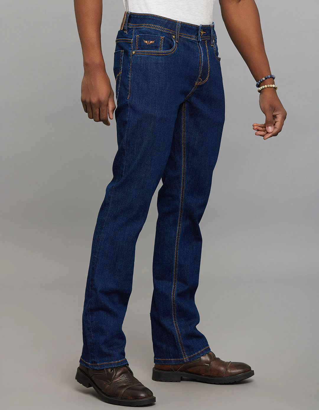 Dark Blue Mid Rise Loose Boot Leg Stretch Jeans - Image 4
