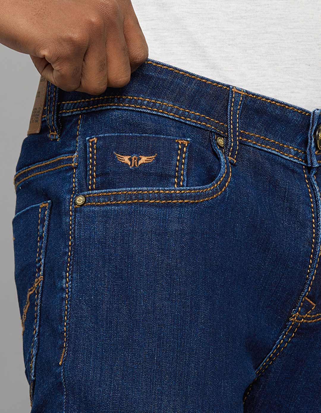 Dark Blue Mid Rise Loose Boot Leg Stretch Jeans - Image 7