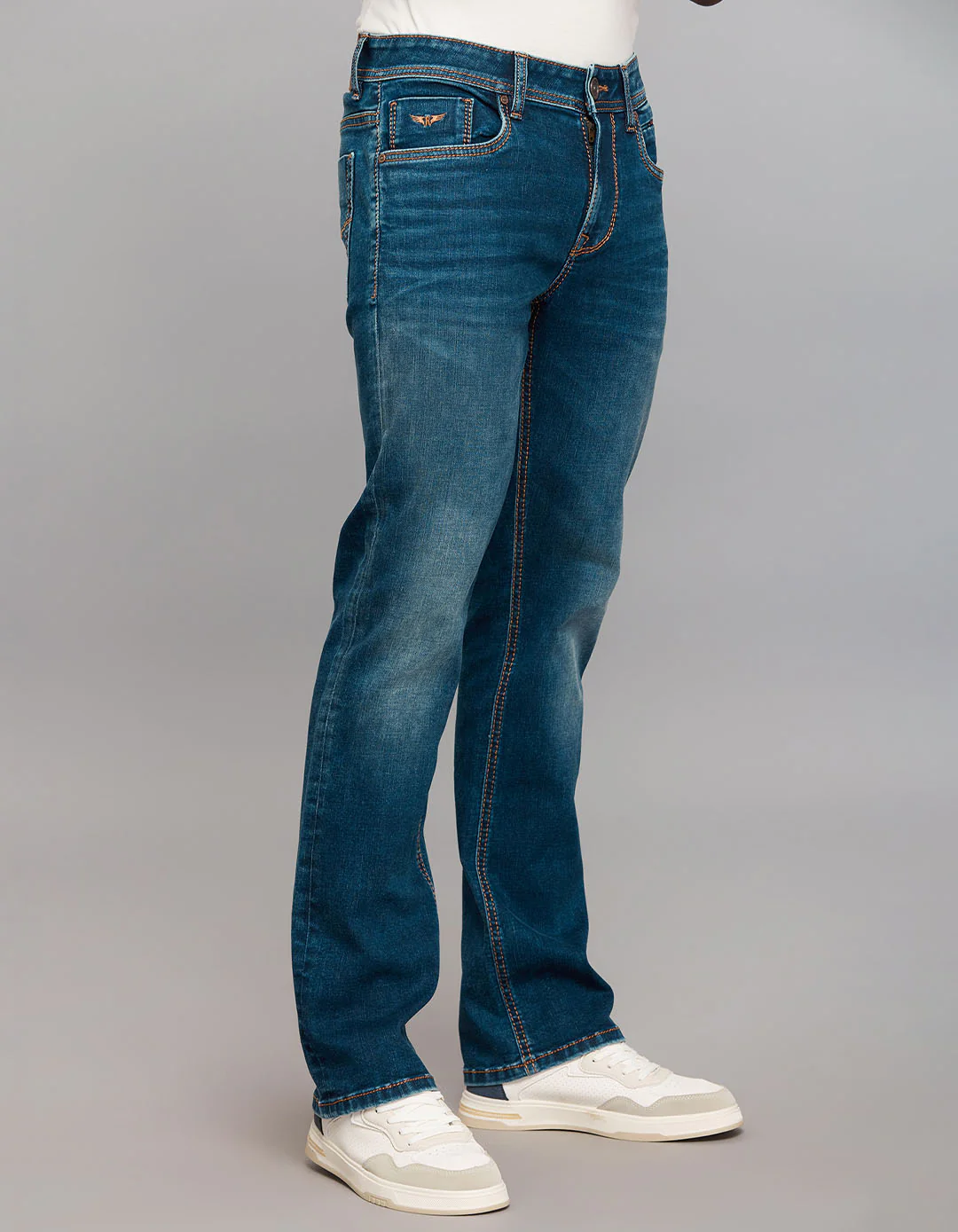 Dark Blue Mid Rise Loose Boot Leg Stretch Jeans - Image 4